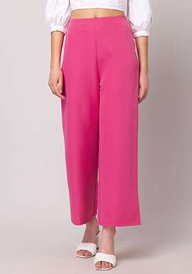 Hot Pink High Waist Straight Trousers
