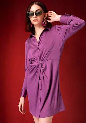 Purple Twist Detail Shirt Dress