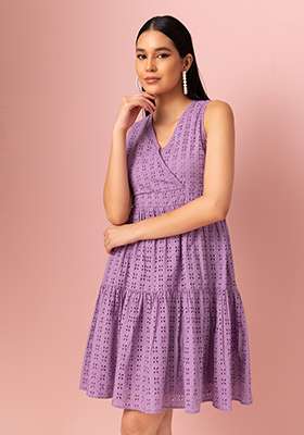Lilac Schiffli Cotton Mini Dress