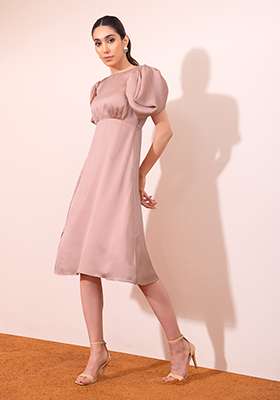 Light Pink Cowl Sleeve Side Slit Midi Dress