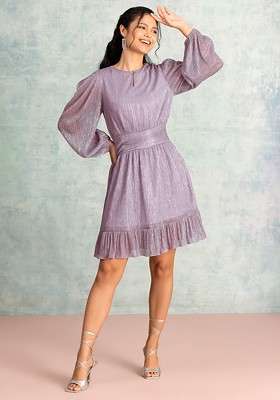 Lilac Plisse Ruffled Mini Dress