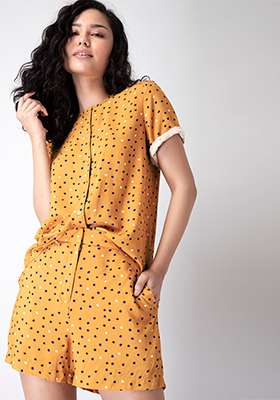 Yellow Polka Shorts Set 