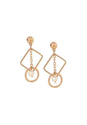 Gold Pearl Geometric Dangler Earrings 