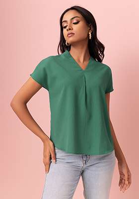 Green V Neck Blouse