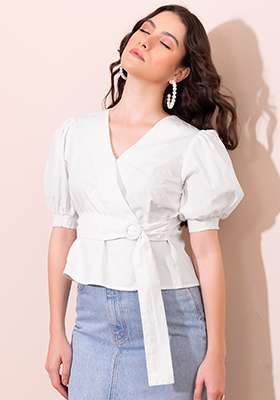 White Side Tie Poplin Top
